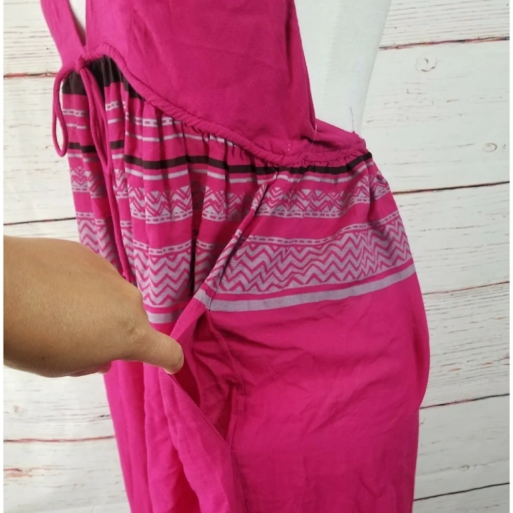 FREE PEOPLE // boho fuchsia print open back wide leg halter style jumpsuit